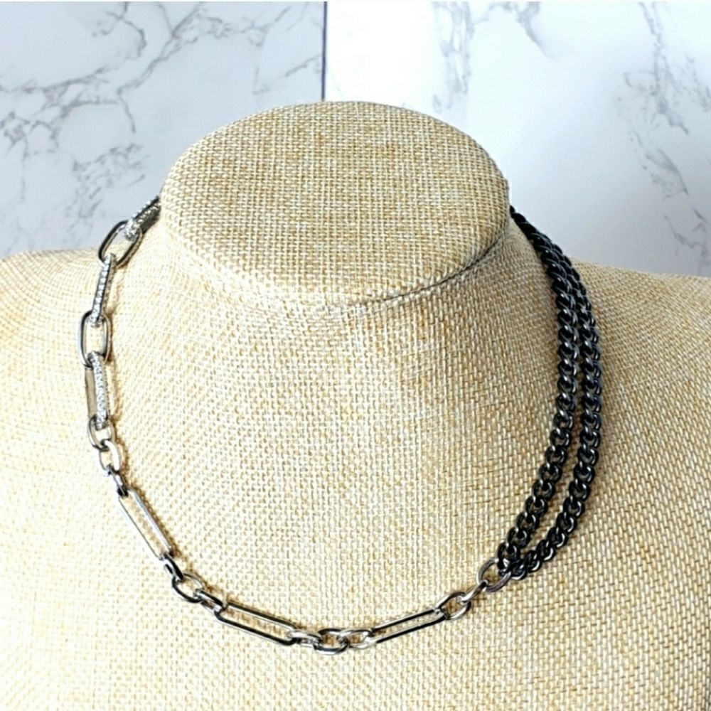 EXPRESS Mixed Metals Gunmetal & Rhinestone Necklace
